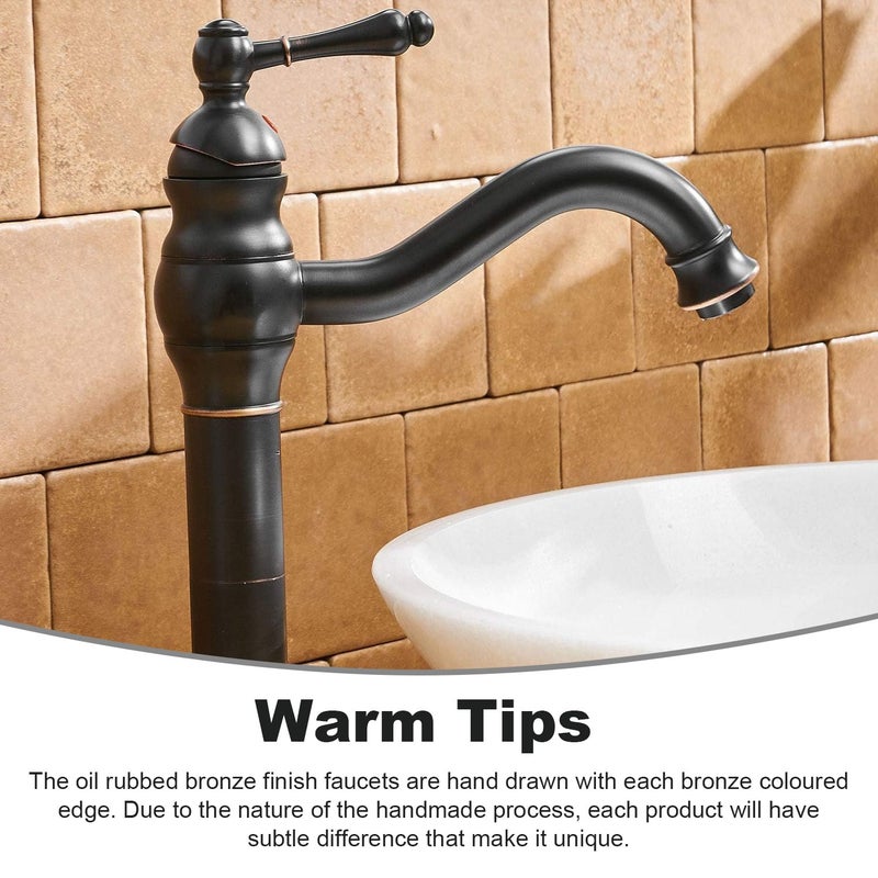 BWE 360Â° Swivel Bathroom Vessel Sink Faucet Oil Rubbed Bronze Single Handle One Hole Lavatory Mixer Tap with Pop Up Drain Assembly Without Overflow and Supply Line Tap Body - Image 4